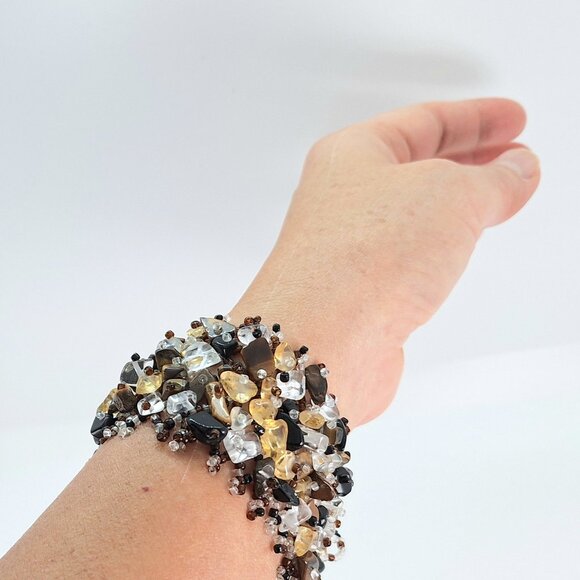 Handmade glass and stone bead bangle - adjustable bracelet - Picture 3 of 7